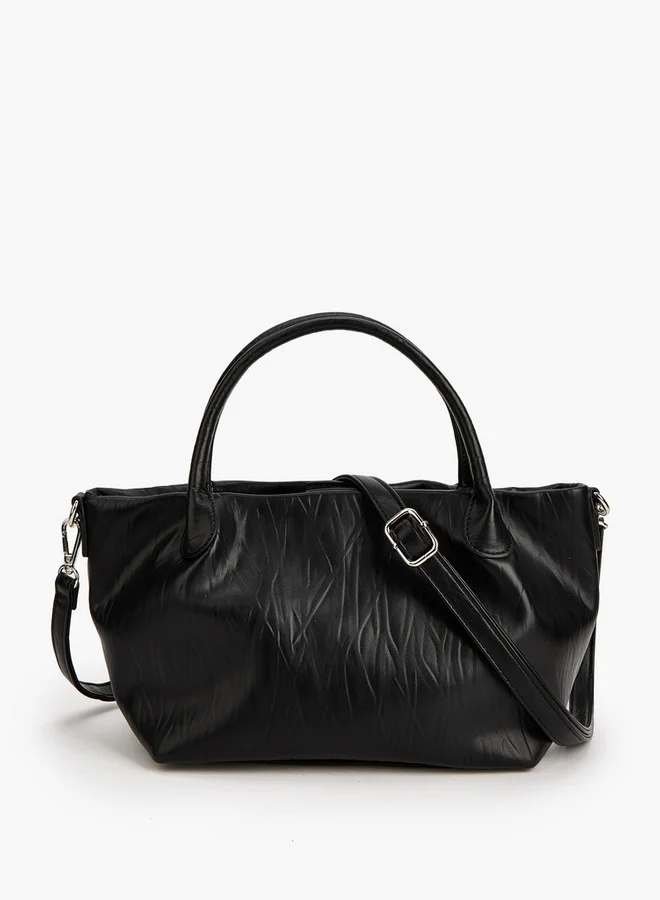 Flora Bella By Shoexpress Textured Tote Bag with Button Closure