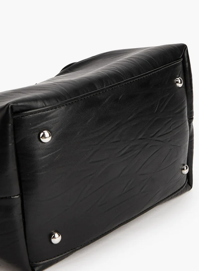 Flora Bella By Shoexpress Textured Tote Bag with Button Closure