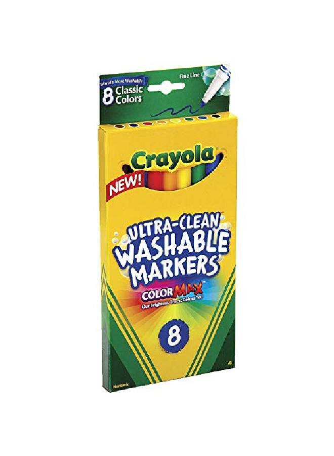 Crayola أقلام ماركر قابلة للغسل Ultraclean Color Max بخط رفيع ألوان كلاسيكية 8 قطعة (عبوة من 3) - Image 1