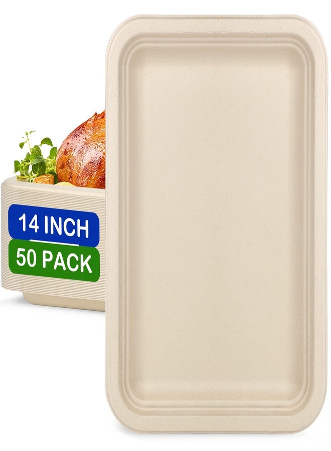 EcoAvance 14 inch Large Paper Plates, 50 Pack Disposable Trays, 100% Compostable Paper Plates Heavy Duty, Eco Friendly Disposable Plates, Brown Paper Plates Dinner for Party BBQ Picnic - Image 1