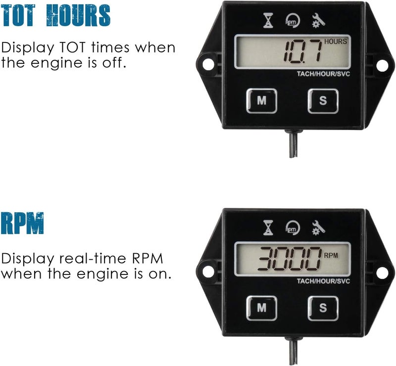 Runleader Digital Hour Meter Tachometer, Maintenance Reminder, User Shutdown, Use for ZTR Lawn Mower Tractor Generator Marine Outboard ATV Motor Snowmobile and Gas Powered Equipment (1) - Image 2