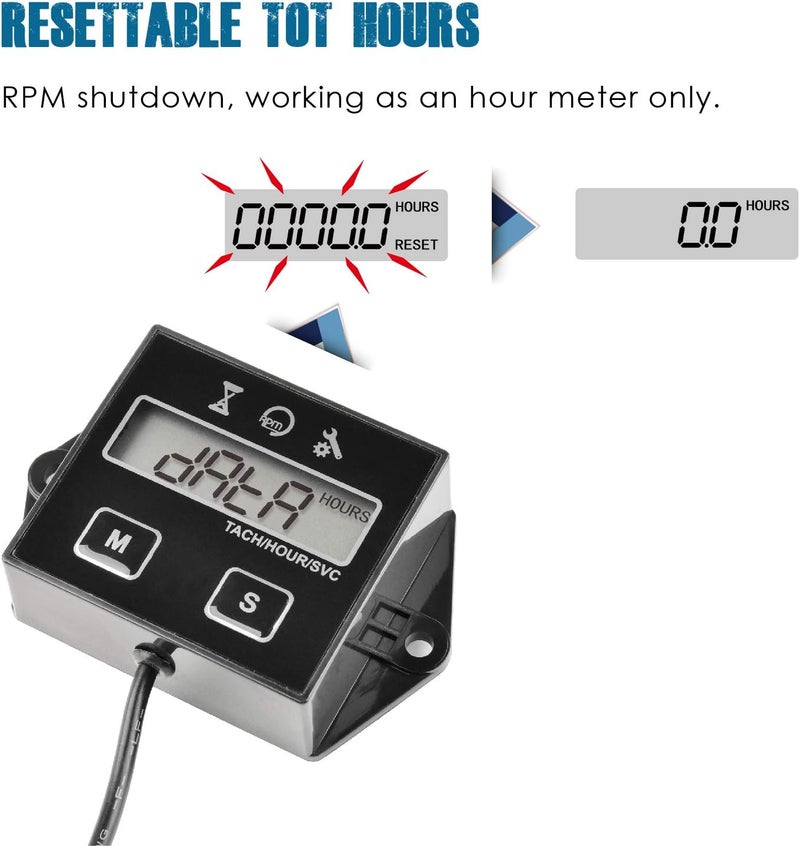 Runleader Digital Hour Meter Tachometer, Maintenance Reminder, User Shutdown, Use for ZTR Lawn Mower Tractor Generator Marine Outboard ATV Motor Snowmobile and Gas Powered Equipment (1) - Image 3