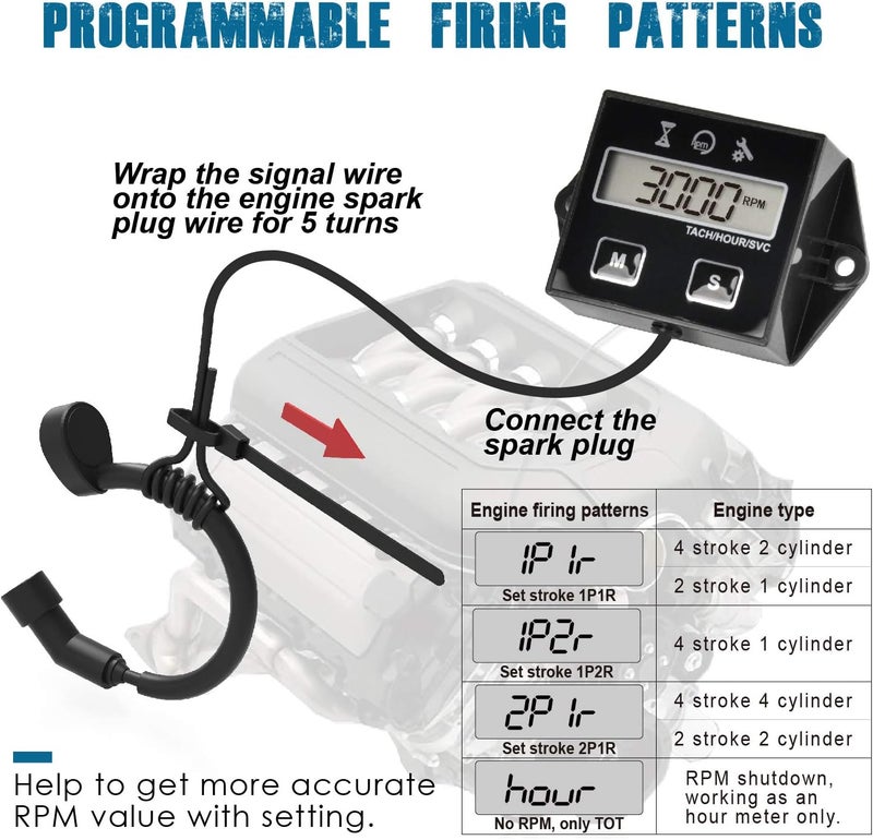 Runleader Digital Hour Meter Tachometer, Maintenance Reminder, User Shutdown, Use for ZTR Lawn Mower Tractor Generator Marine Outboard ATV Motor Snowmobile and Gas Powered Equipment (1) - Image 5