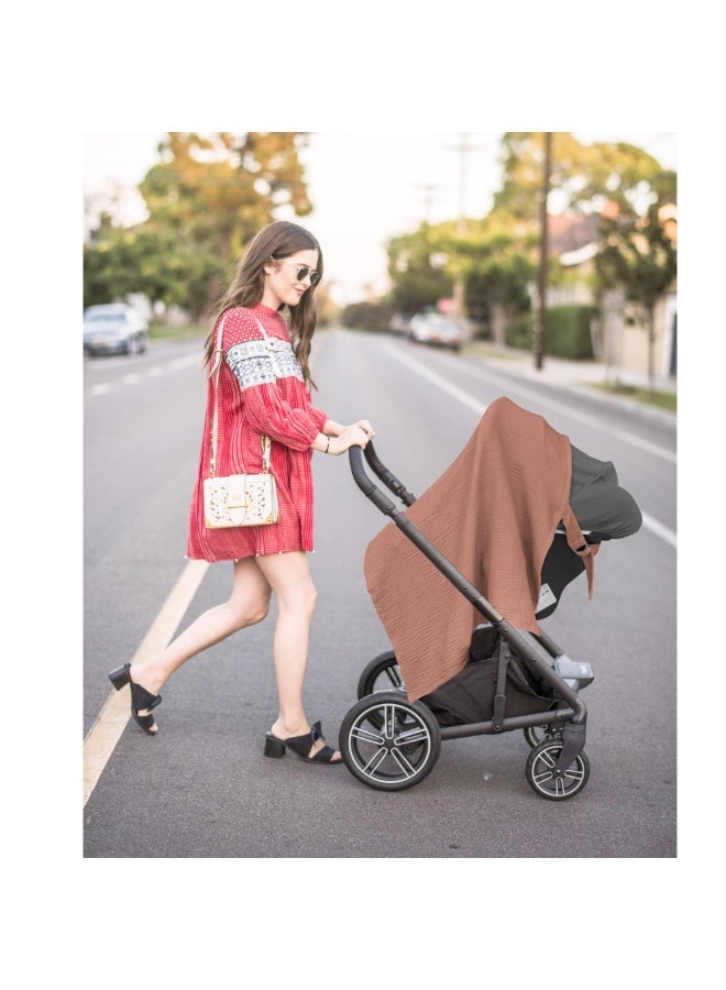 Konssy Muslin Nursing Cover for Baby Breastfeeding, Breathable 100% Cotton Breastfeeding Cover with Rigid Hoop for Mother Nursing Apron, Multi-use Carseat Canopy (Chestnut) - Image 5