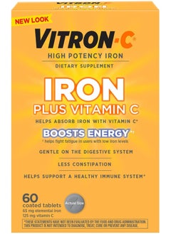 Iron Supplement, Once Daily, High Potency Iron Plus Vitamin C, Dye Free Tablets, 60 Count