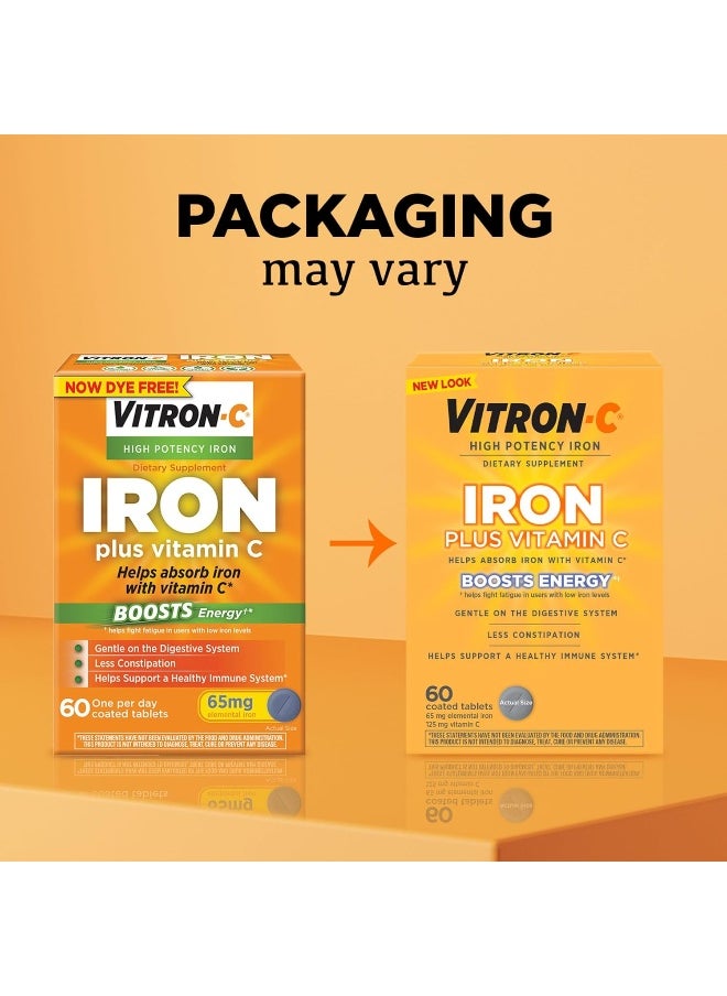 Vitron-C - Iron Supplement, Once Daily, High Potency Iron Plus Vitamin C, Dye Free Tablets, 60 Count - Image 1