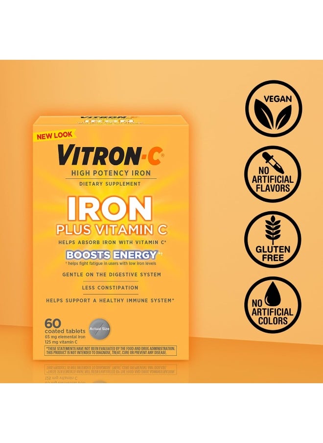 Vitron-C - Iron Supplement, Once Daily, High Potency Iron Plus Vitamin C, Dye Free Tablets, 60 Count - Image 1