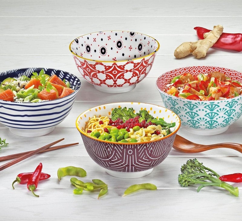 Cilio Amici Decorated Porcelain Bowl, 17 Ounce Capacity, 6" D x 2.75" H, Set of 6, Lines Pattern - Image 3