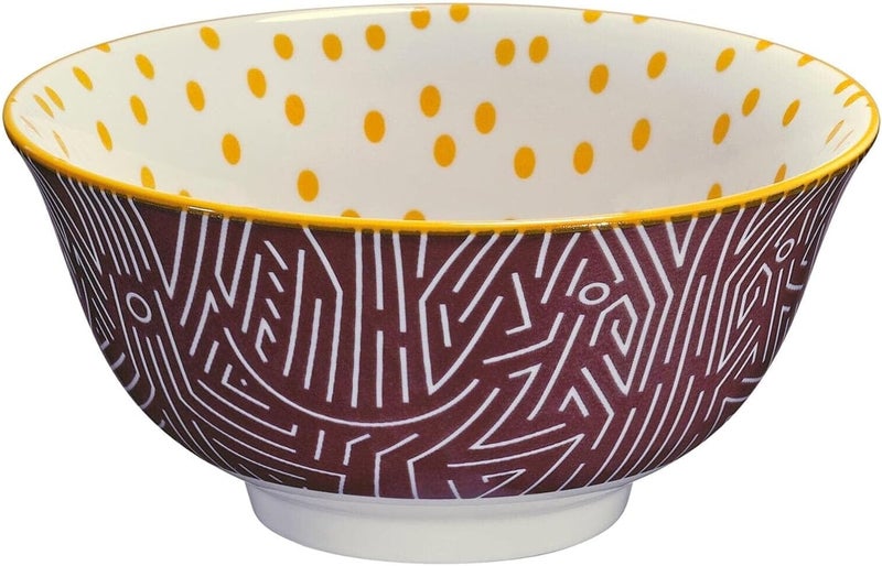 Cilio Amici Decorated Porcelain Bowl, 17 Ounce Capacity, 6" D x 2.75" H, Set of 6, Lines Pattern - Image 1
