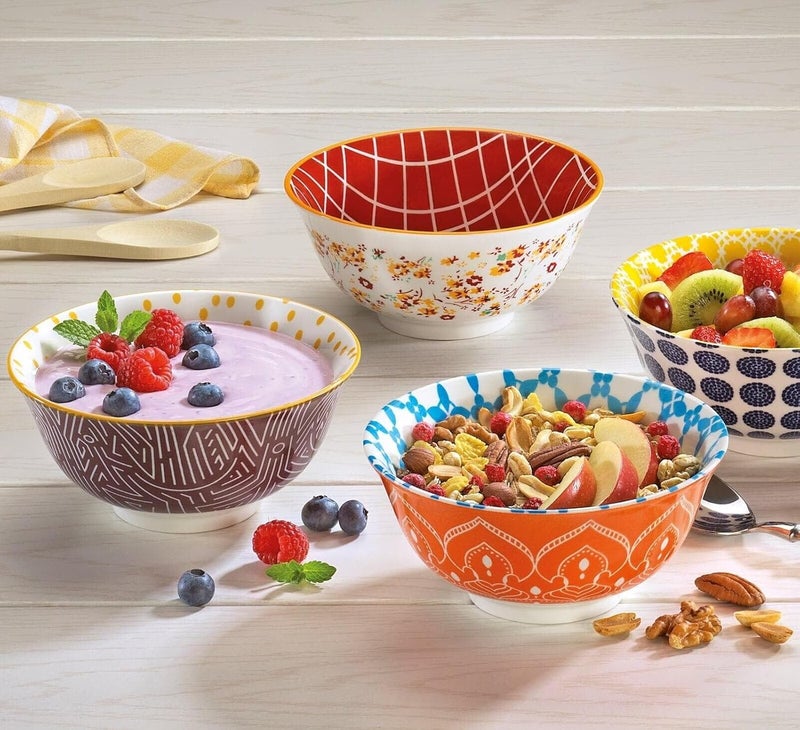 Cilio Amici Decorated Porcelain Bowl, 17 Ounce Capacity, 6" D x 2.75" H, Set of 6, Lines Pattern - Image 2