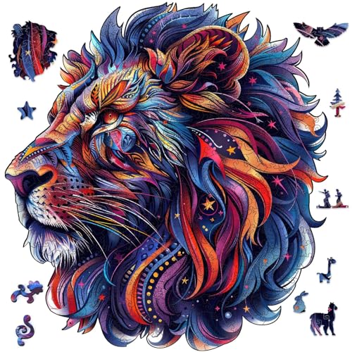 Qiuenisray Wooden Puzzles for Adults 200 Pieces Lion Jigsaw Puzzles for Teenagers Challenging Wood Puzzle FSC Certified Unique Shape Animal Adult Puzzles Creative Gift for Family Game 114x106 in - Image 1