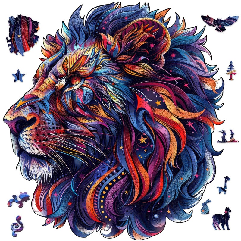 Qiuenisray Wooden Puzzles for Adults 200 Pieces Lion Jigsaw Puzzles for Teenagers Challenging Wood Puzzle FSC Certified Unique Shape Animal Adult Puzzles Creative Gift for Family Game 114x106 in - Image 3