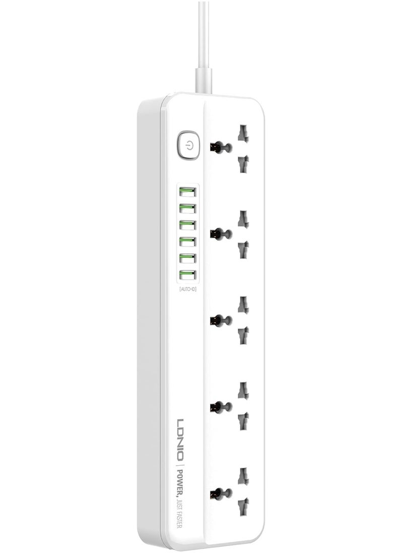 LDNIO LDNIO SC-5614 Surge Protector Power Strip with 5 AC Outlets and 6 USB Charging Ports, 2m Length for Home and Office - White  - Image 2