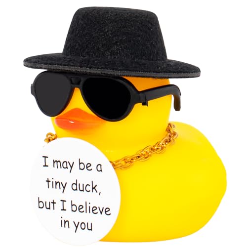 wonuu wounuu Encouragement Support Rubber Duck Car Ornament, Funny Thinking Positive Duck with Card Creative Gift, Black - Image 1