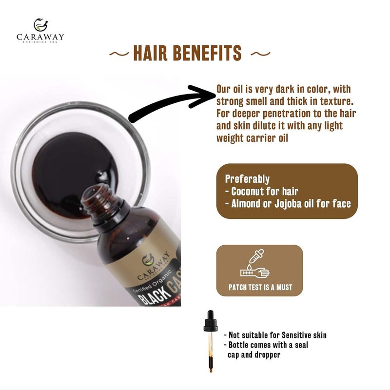 Caraway Jamaican Black Castor Oil for Hair Growth Eyelash  Eyebrow Care  ColdPressed Pure  Organic  Scalp Massage  Skin Moisturizing  Face  Skin Care  118ml  4oz - Image 3