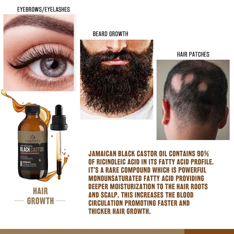 Caraway Jamaican Black Castor Oil for Hair Growth Eyelash  Eyebrow Care  ColdPressed Pure  Organic  Scalp Massage  Skin Moisturizing  Face  Skin Care  118ml  4oz - Image 4