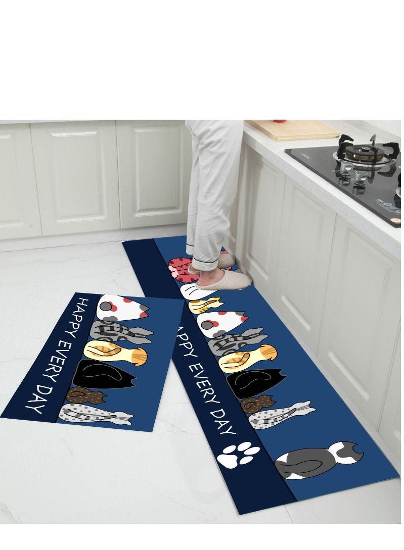 Y&D 2-Piece Non-Slip Floor Mats Cute Cartoon Super Absorbent Kitchen Rug Set 