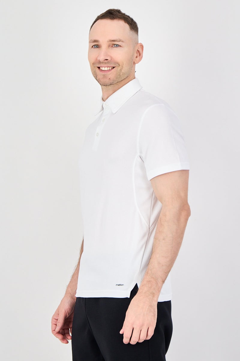 MOTION Men Sportswear Fit Short Sleeve Training Polo Shirt, White - Image 2