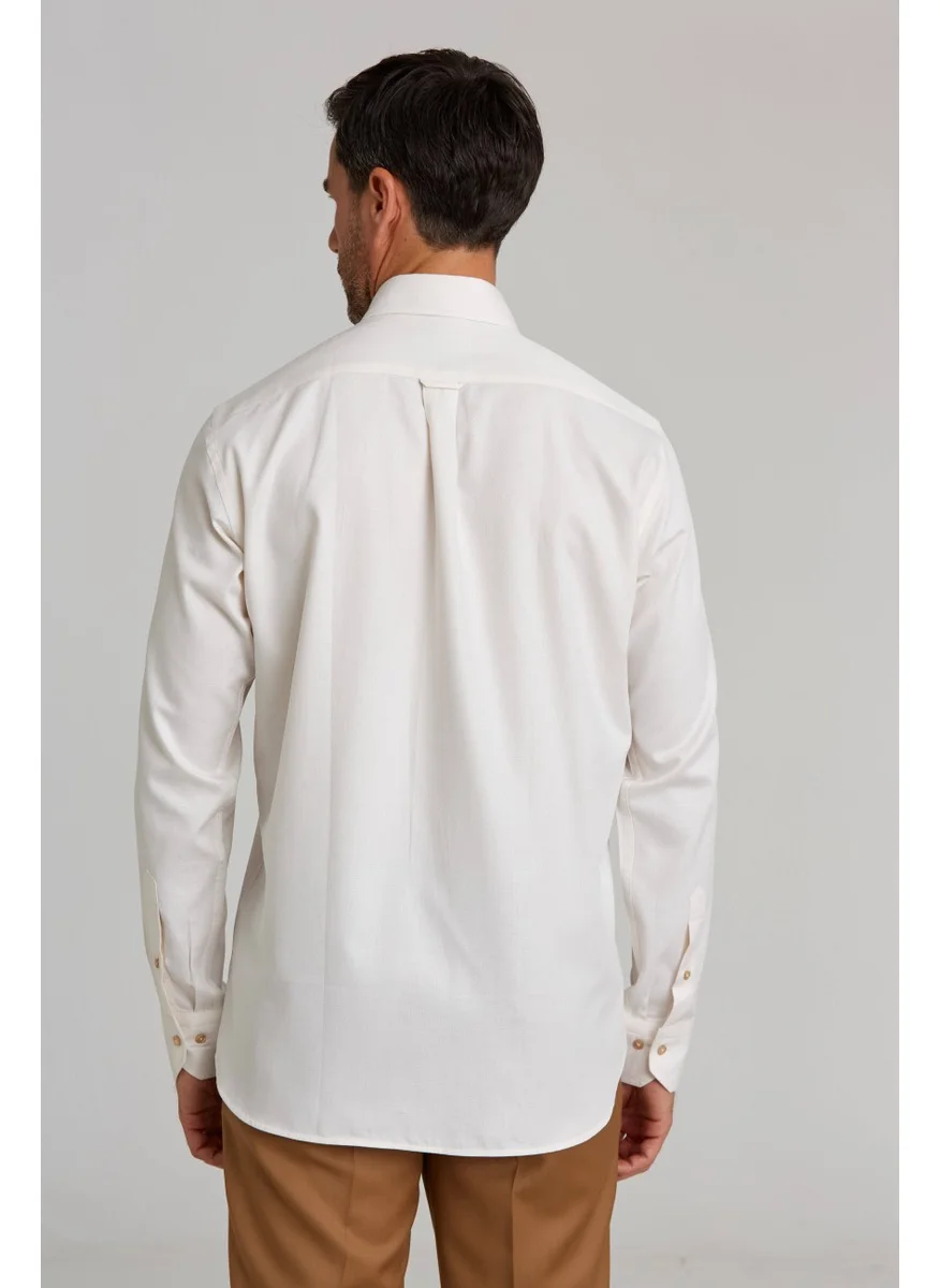 Bisse Sports Shirt Regular Fit Loose Sleeve Pasha Collar Buttoned Dobby Ecru GMARS0422300208_D03