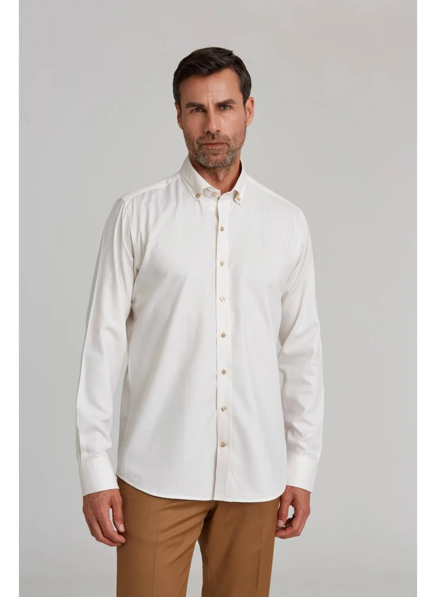Bisse Sports Shirt Regular Fit Loose Sleeve Pasha Collar Buttoned Dobby Ecru GMARS0422300208_D03