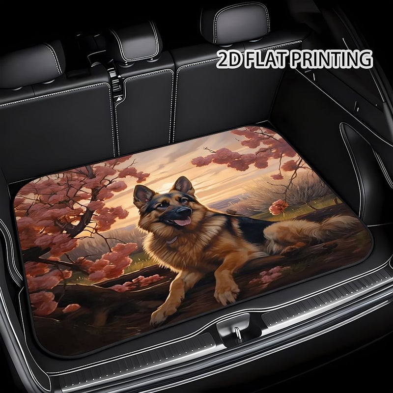 1pc German Shepherd And Cherry Blossom Scenery Trunk Mat 75x100cm Suitable for Most Vehicles High End Car Accessory Durable Personalized Trunk Cargo Liner Easy to Clean Machine Washable - Image 2