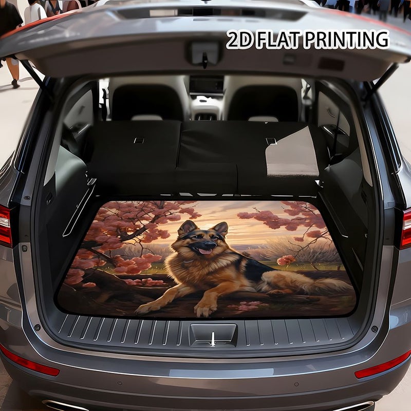1pc German Shepherd And Cherry Blossom Scenery Trunk Mat 75x100cm Suitable for Most Vehicles High End Car Accessory Durable Personalized Trunk Cargo Liner Easy to Clean Machine Washable - Image 1