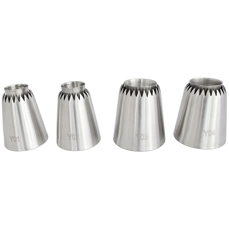 Longdex Sultan Piping Nozzle 4PCS 304 Stainless Steel Russian Piping Tips Sultan Ring Baking Mold Icing Nozzle Cookies Cupcake Icing Decorating Supplies Decorating Kit