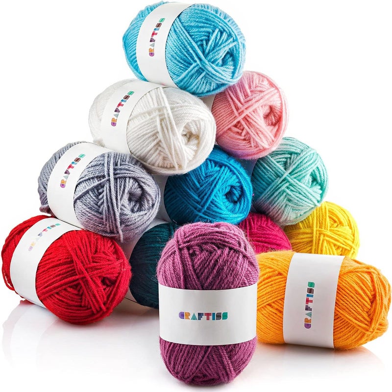 CRAFTISS 12x1.75 Oz Acrylic Yarn Skeins - 1300 Yards of Soft Yarn for Crocheting and Knitting Craft Project, Assorted Starter Crochet Bulk Kit for Adults and Kids - Image 1
