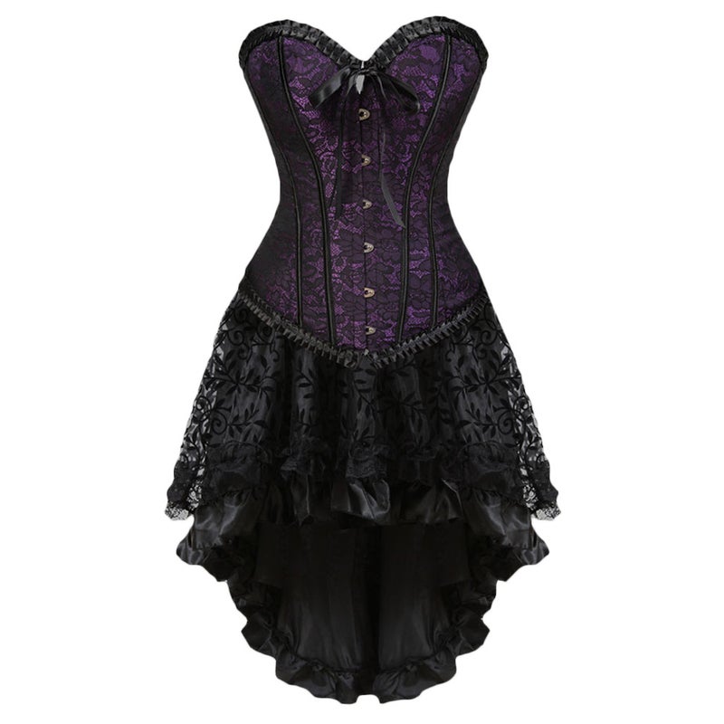 Classic Lotus Leaf Lace Jacquard Adjustable Court Body Shaping Split Set Flocking Luxury Long Dress - Image 2