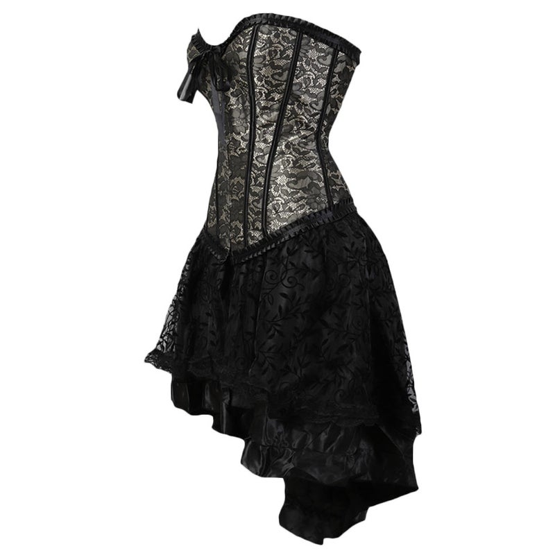 Classic Lotus Leaf Lace Jacquard Adjustable Court Body Shaping Split Set Flocking Luxury Long Dress - Image 5