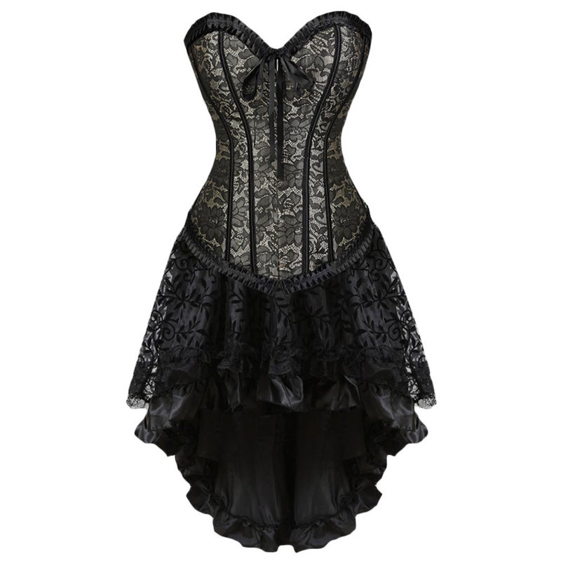 Classic Lotus Leaf Lace Jacquard Adjustable Court Body Shaping Split Set Flocking Luxury Long Dress - Image 1
