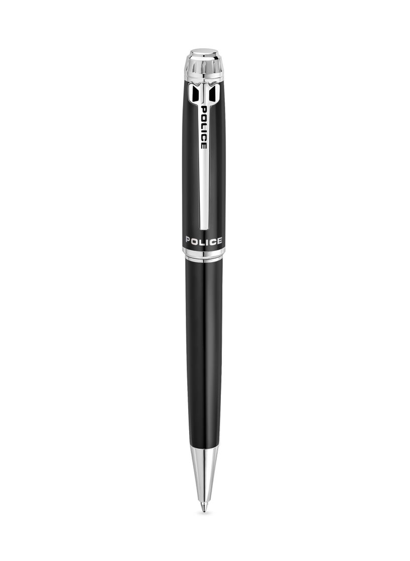 POLICE Aptos Black Stainless Steel Twisted Closure Pen with Silver Trims and Blue Ink  - Image 1
