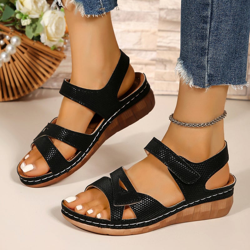 2025 Arrival Plus Size Casual Fish-Toe Sandals Roman-Style Sandals Outer Wear Velcro Wedge Platform Sandals - Image 1