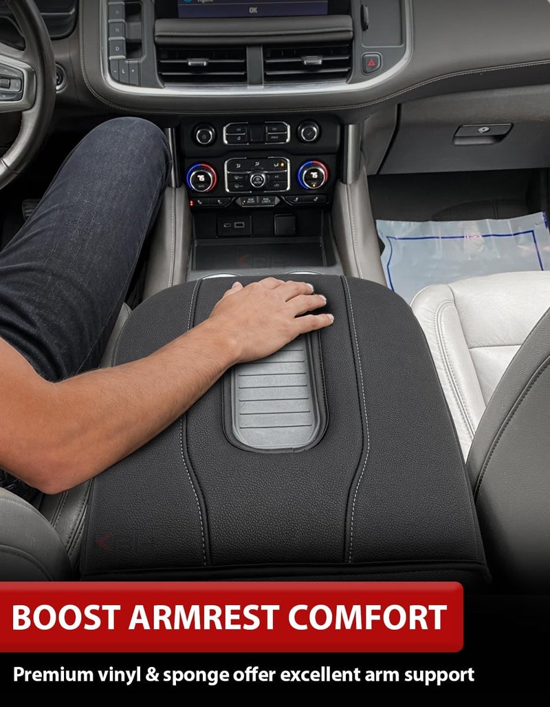 KBH Center Console Armrest Cover for 2019-2025 GMC Sierra & Chevy Silverado, 2021-2025 Tahoe & Suburban & Yukon, Bucket Seat Console Accessories, Black-Gray Stitches - Image 4