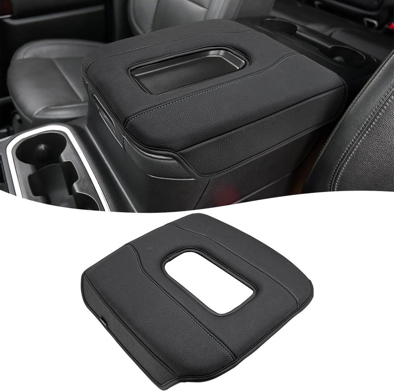 KBH Center Console Armrest Cover for 2019-2025 GMC Sierra & Chevy Silverado, 2021-2025 Tahoe & Suburban & Yukon, Bucket Seat Console Accessories, Black-Gray Stitches - Image 1