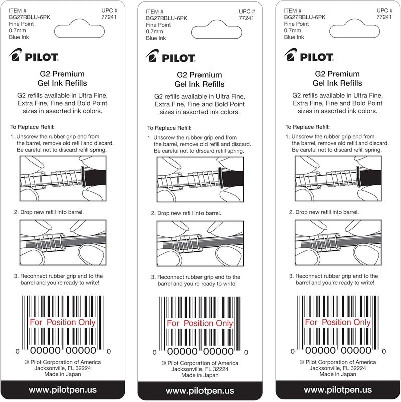PILOT G2 Gel Ink Pen Refills, Fine Point, 0.7mm, Blue Ink, 6 Refills - Image 2