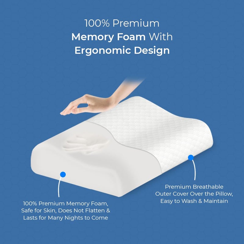 CareFoam Ultimate Cervical Neck Pillow for Pain Relief Sleep Improves Posture Spinal Alignment Neck Pain Relief Cushion with Ultra Responsive Memory Foam Skin Friendly CoverKingWhite Pack of 1 - Image 3