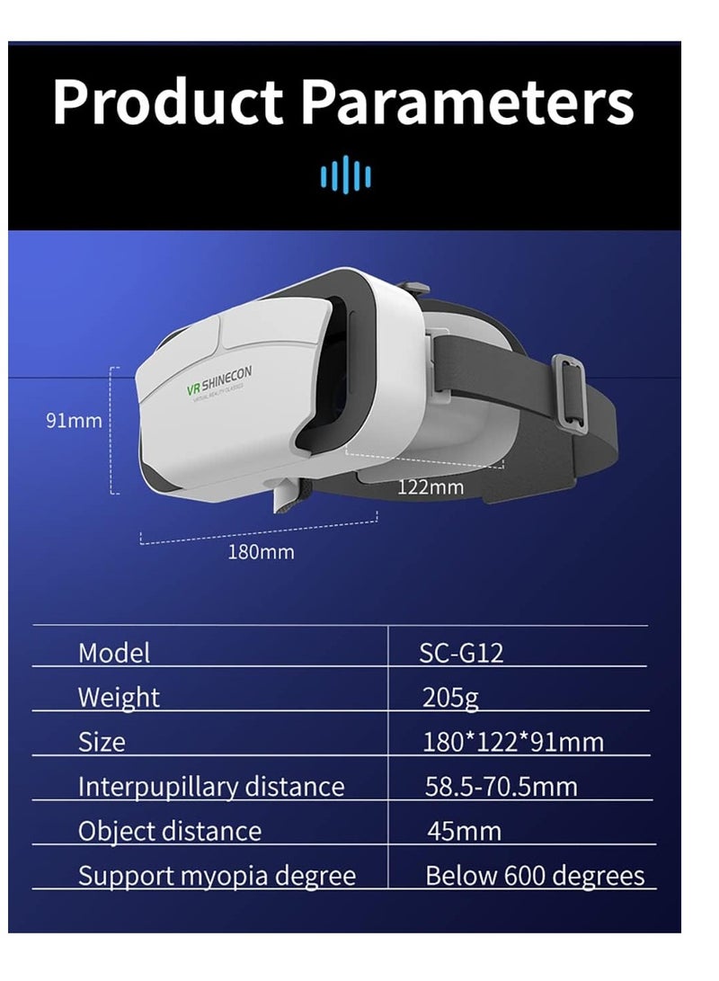 VR Headset Phone Within 4.7-7.2inch Display Screen Universal Virtual Reality Goggles Soft Comfortable Updated 3D Glasses Compatible for iPhone Android Wearable VR Set for Kids Adults