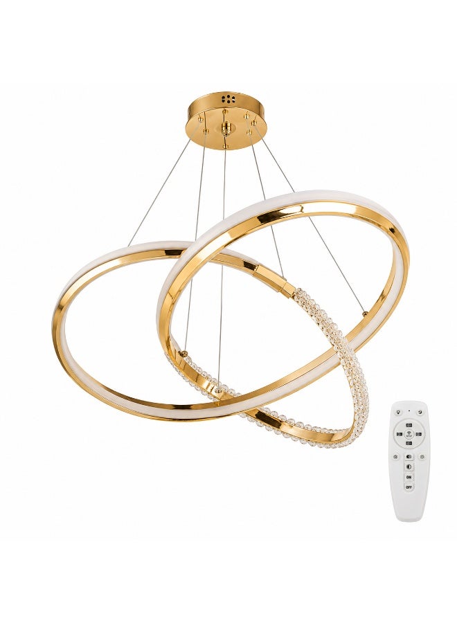 Modern gold LED  with interlocking circular rings and crystal accents, with remote control, suitable for reception areas and living rooms. - Image 3