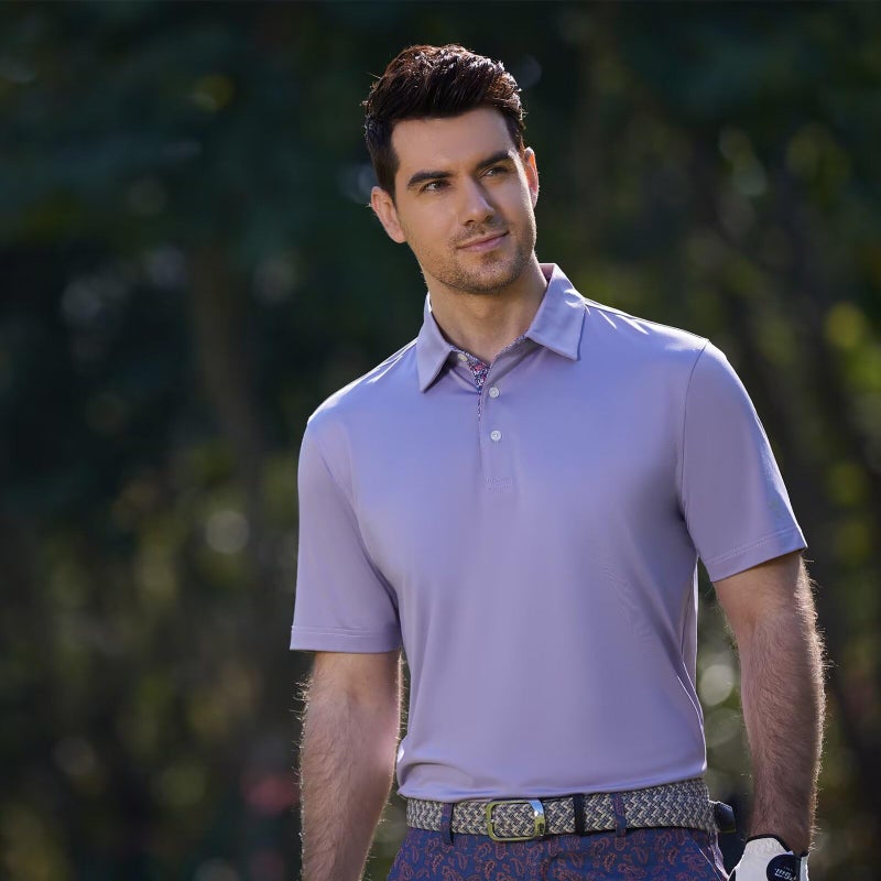 M MAELREG Polo Shirts for Men Short Sleeve Performance Moisture Wicking Quick Dry Casual Collared Menâ€™s Polo Shirts Beryl Green - Image 3