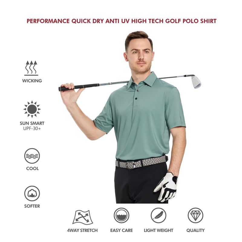M MAELREG Polo Shirts for Men Short Sleeve Performance Moisture Wicking Quick Dry Casual Collared Menâ€™s Polo Shirts Beryl Green - Image 5