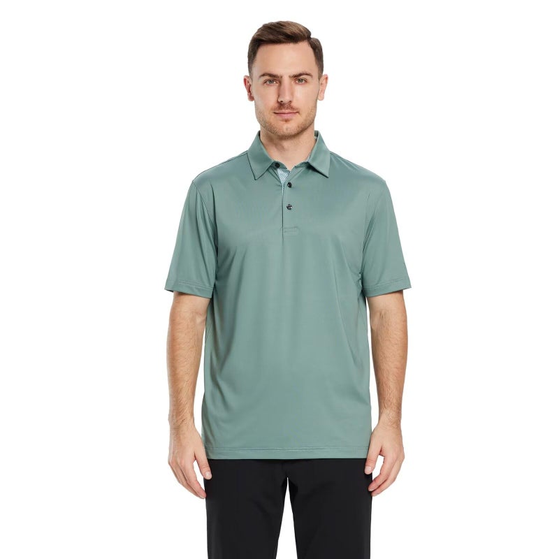 M MAELREG Polo Shirts for Men Short Sleeve Performance Moisture Wicking Quick Dry Casual Collared Menâ€™s Polo Shirts Beryl Green - Image 2
