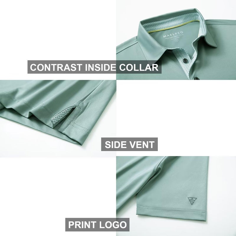 M MAELREG Polo Shirts for Men Short Sleeve Performance Moisture Wicking Quick Dry Casual Collared Menâ€™s Polo Shirts Beryl Green - Image 4