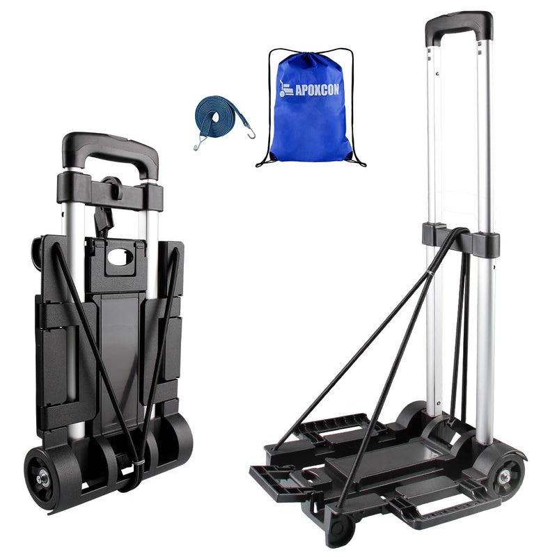 APOXCON Folding Hand Truck Expandable Light Weight Luggage Cart with 2 Wheels Free Bungee Cord and Storage Bag Aluminium Foldable Trolley for Travel ShoppingMoving Office