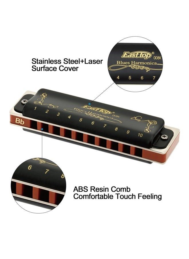 East top Blues Diatonic Harmonica in Bb, 10 Holes 20 Tones T008K Top Grade Blues Mouth Organ harmonica for Adults, Professionals, Beginners and Students - Image 2