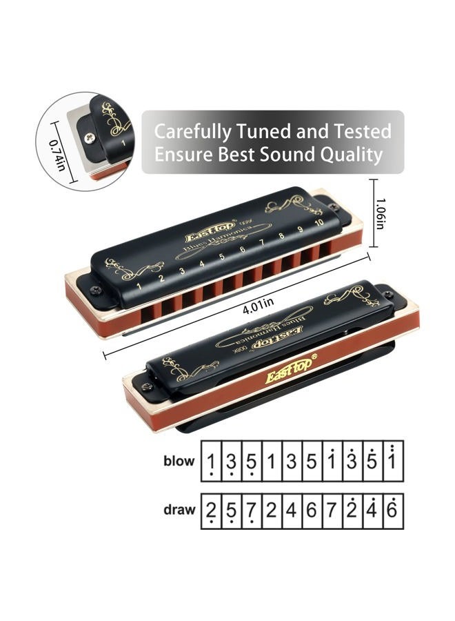 East top Blues Diatonic Harmonica in Bb, 10 Holes 20 Tones T008K Top Grade Blues Mouth Organ harmonica for Adults, Professionals, Beginners and Students - Image 4