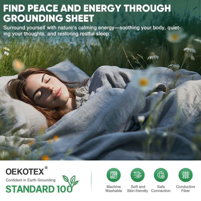 GroundBam Grounding Sheet, Genuine 95% Organic Viscose Derived from Bamboo + 5% Pure Silver Fiber, Grounded Fitted Sheet Kit Earth Connected Bedding for Sleep (Queen, Gray) - Image 4