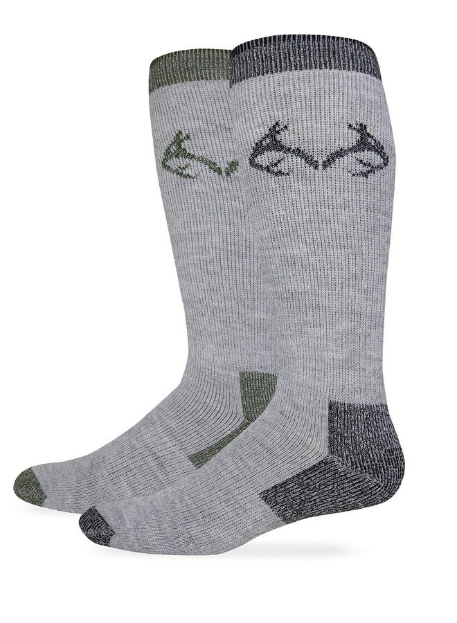 Realtree Men's Merino Wool Blend Boot Socks, 2 Pairs, Grey Black/Olive Tip, LARGE - Image 1