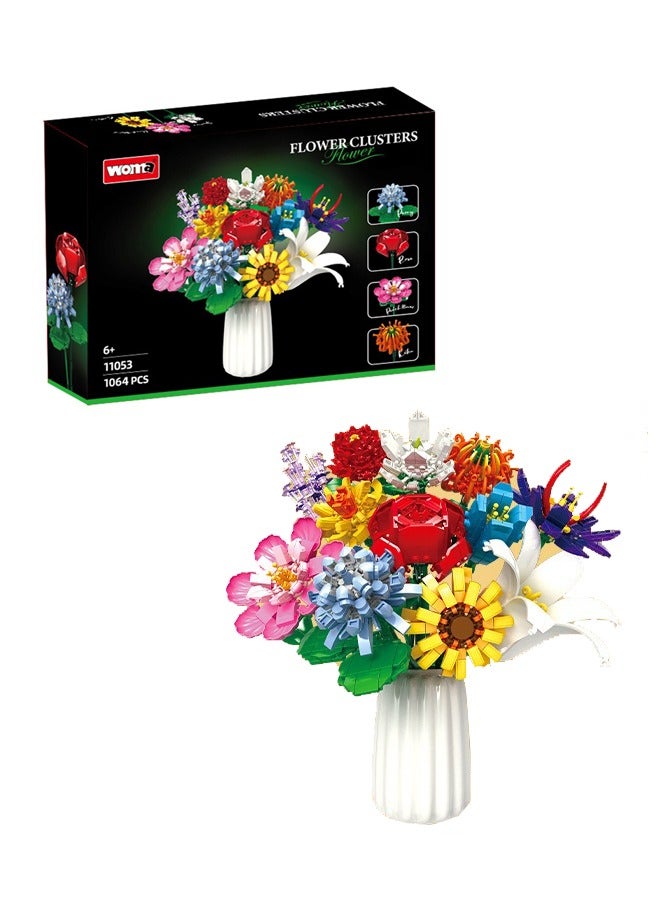 Bricks Flower Bouquet Building Sets（Not Included Vase ）, Artificial Flowers Building Kits, Flower Building Blocks for Kids 6+Years - Image 1