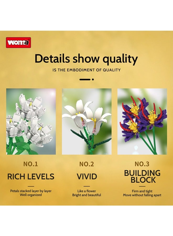 Bricks Flower Bouquet Building Sets（Not Included Vase ）, Artificial Flowers Building Kits, Flower Building Blocks for Kids 6+Years - Image 4